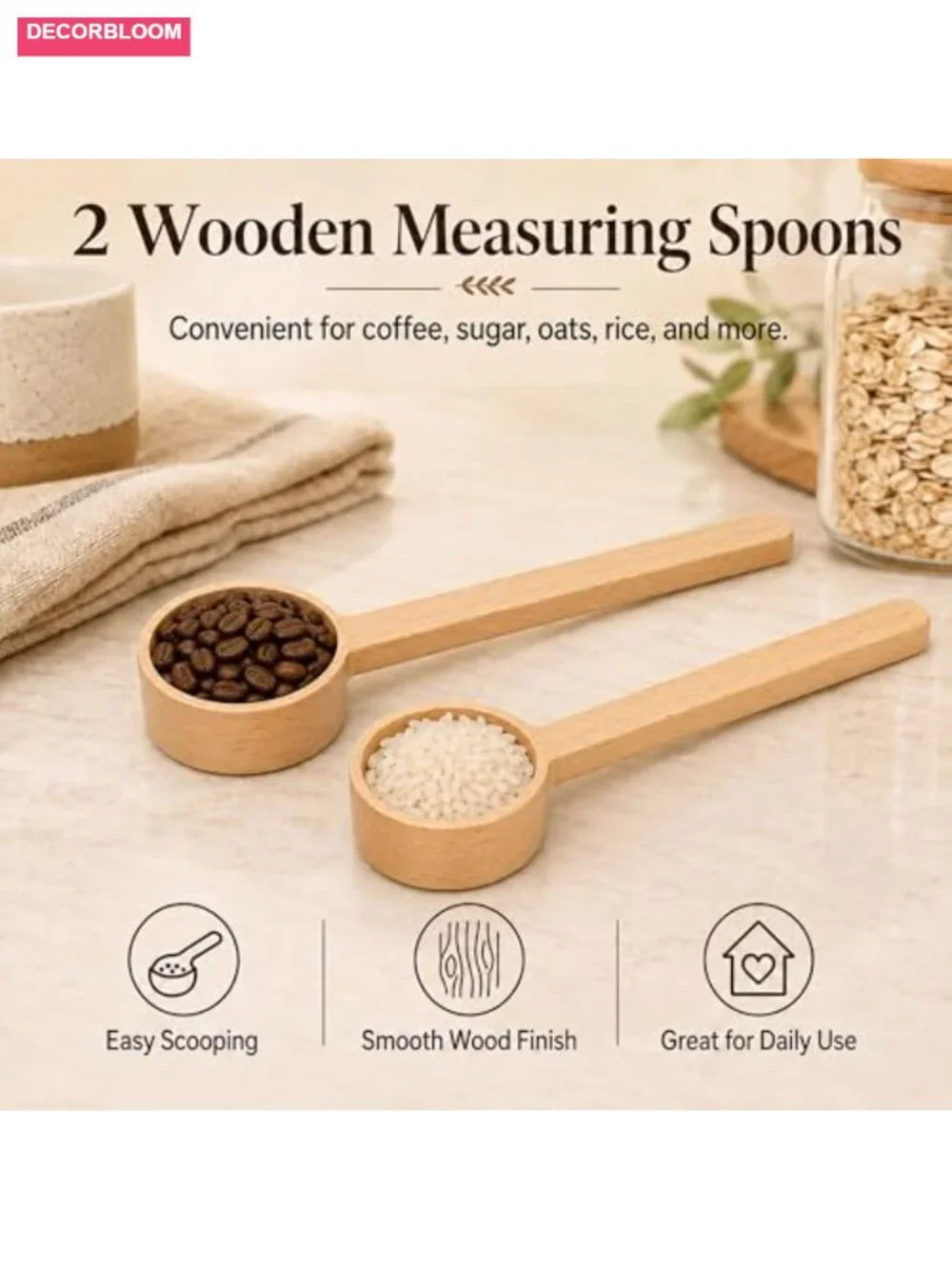 Large Glass Jars with Airtight Wood Lid and Spoon Food Canisters Set of 2